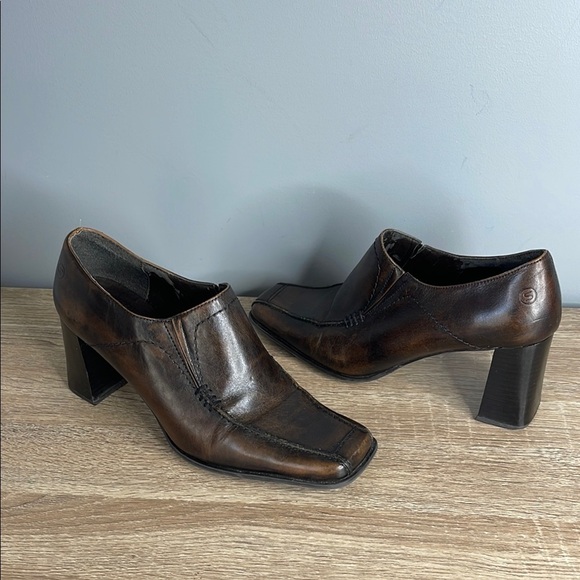 Vintage Y2K Square Toe Distressed Look Brown Leather Heels Chunky Rectangular 40 - Picture 12 of 12